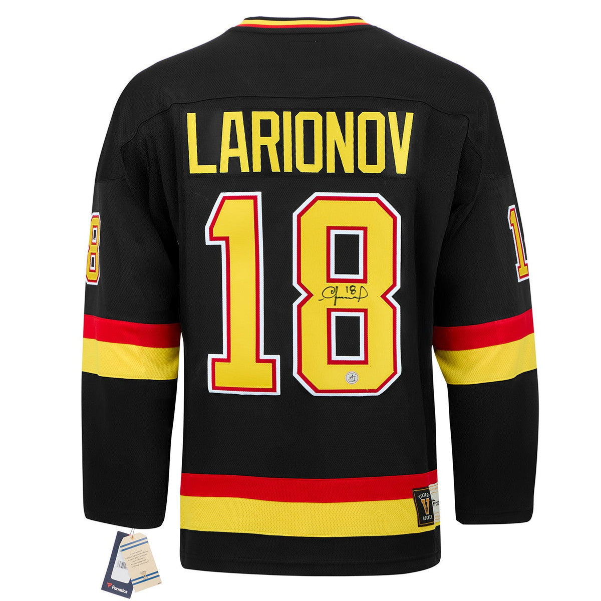 Igor Larionov Signed Vancouver Canucks Black Fanatics Throwback Jersey product image 1, provided for visual reference and