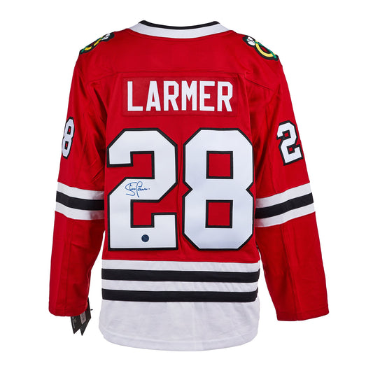 Steve Larmer Autographed Chicago Blackhawks Red Fanatics Breakaway Jersey product image 1, provided for visual reference and