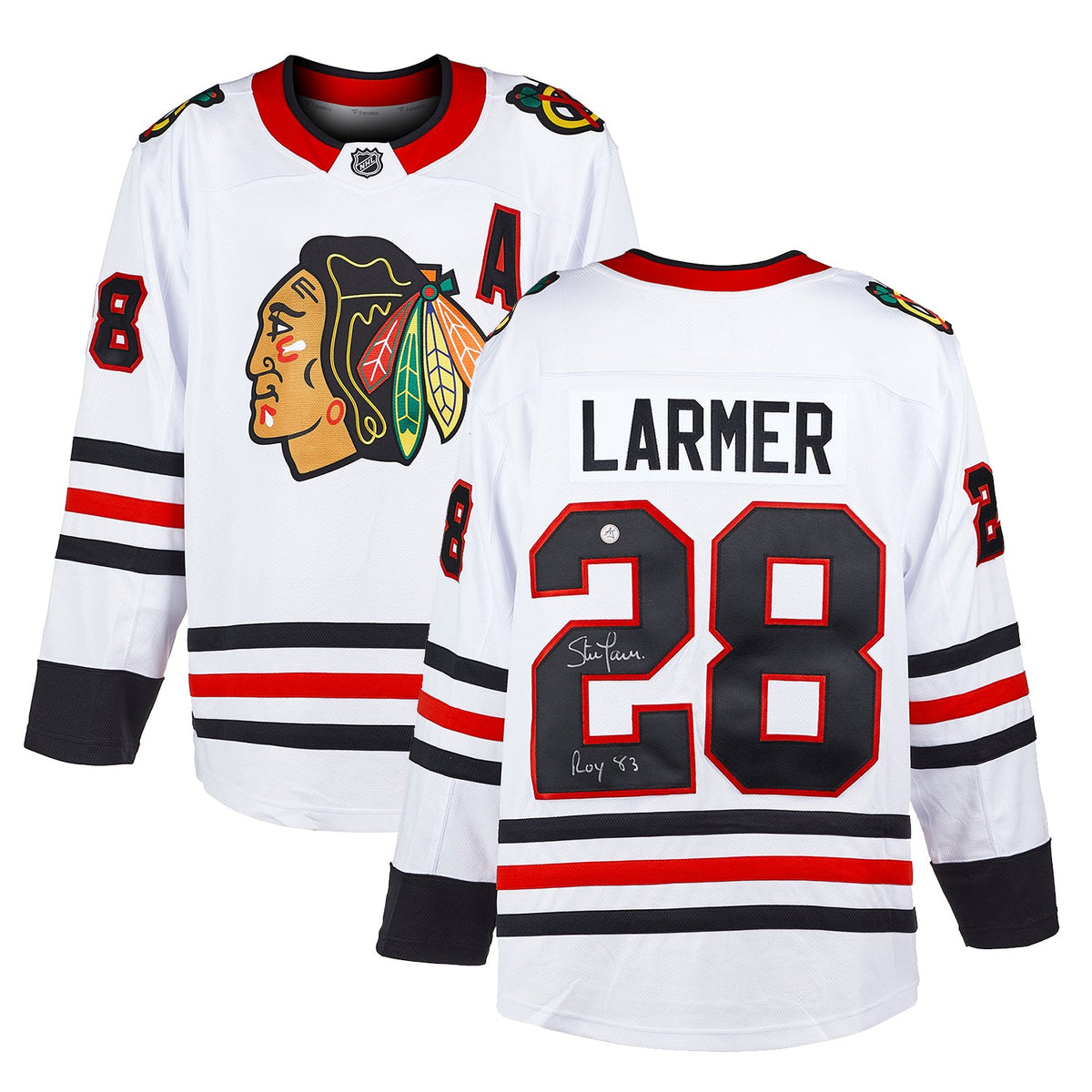 Steve Larmer Signed Chicago Blackhawks White Fanatics Breakaway Jersey product image 3, provided for visual reference and