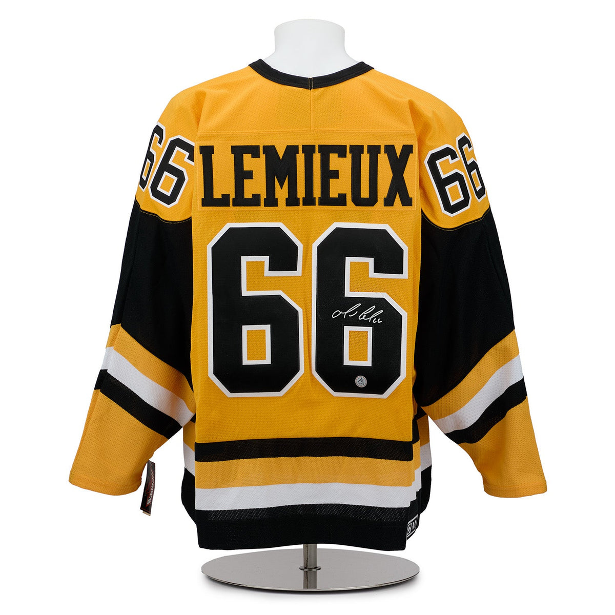 Mario Lemieux Signed Pittsburgh Penguins Yellow Rookie Vintage CCM Jersey product image 1, provided for visual reference and