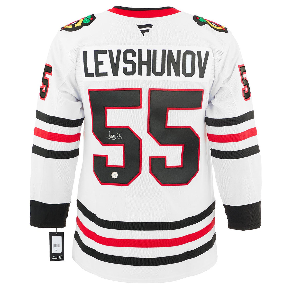 Artyom Levshunov Signed Chicago Blackhawks White Fanatics Premium Jersey product image 1, provided for visual reference and