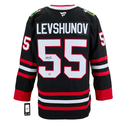 Artyom Levshunov Signed Chicago Blackhawks Alt Black Fanatics Premium Jersey product image 1, provided for visual reference