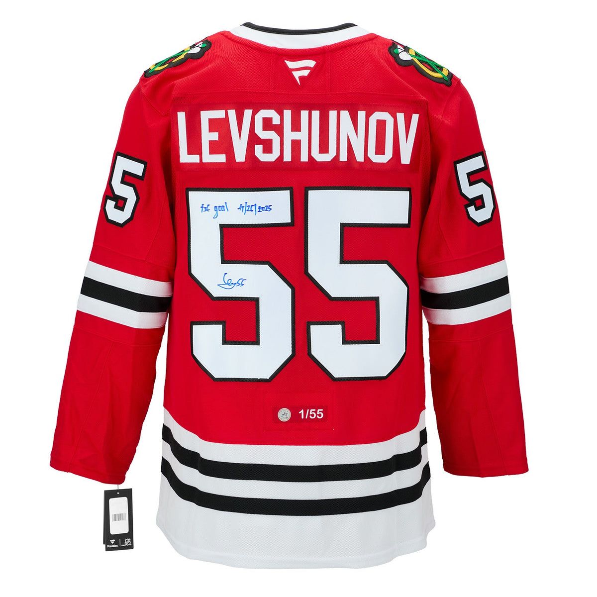 Artyom Levshunov Chicago Blackhawks Signed & Dated 1st Goal Jersey #/55 product image 1, provided for visual reference and