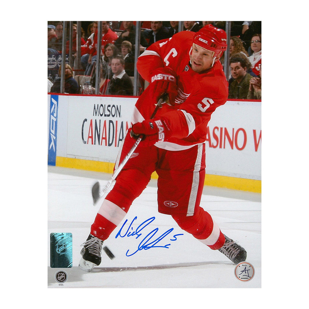 Nicklas Lidstrom Autographed Detroit Red Wings Slapshot 8x10 Photo product image 1, provided for visual reference and