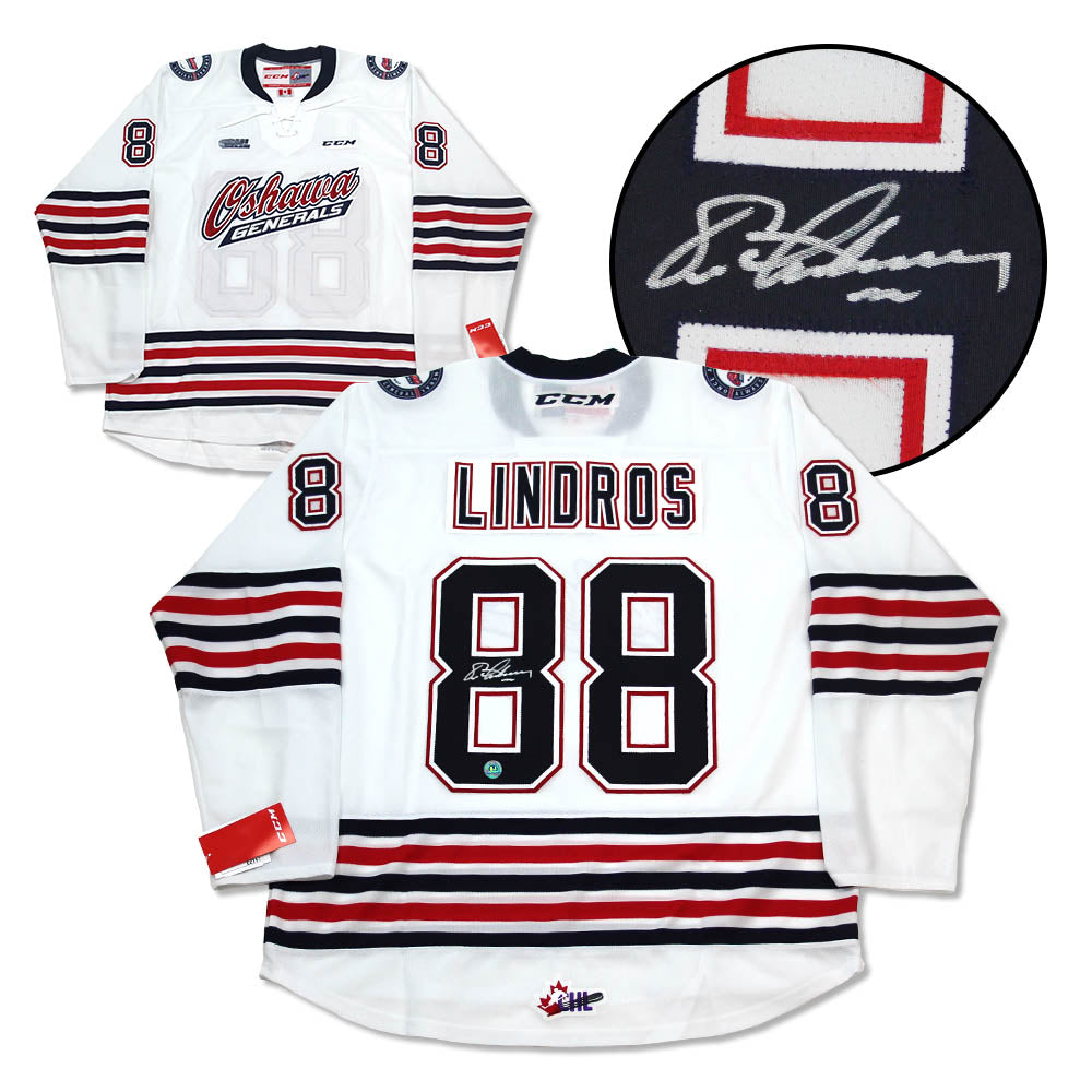 Eric Lindros Oshawa Generals Signed White CHL CCM Jersey product image 1, provided for visual reference and product detail