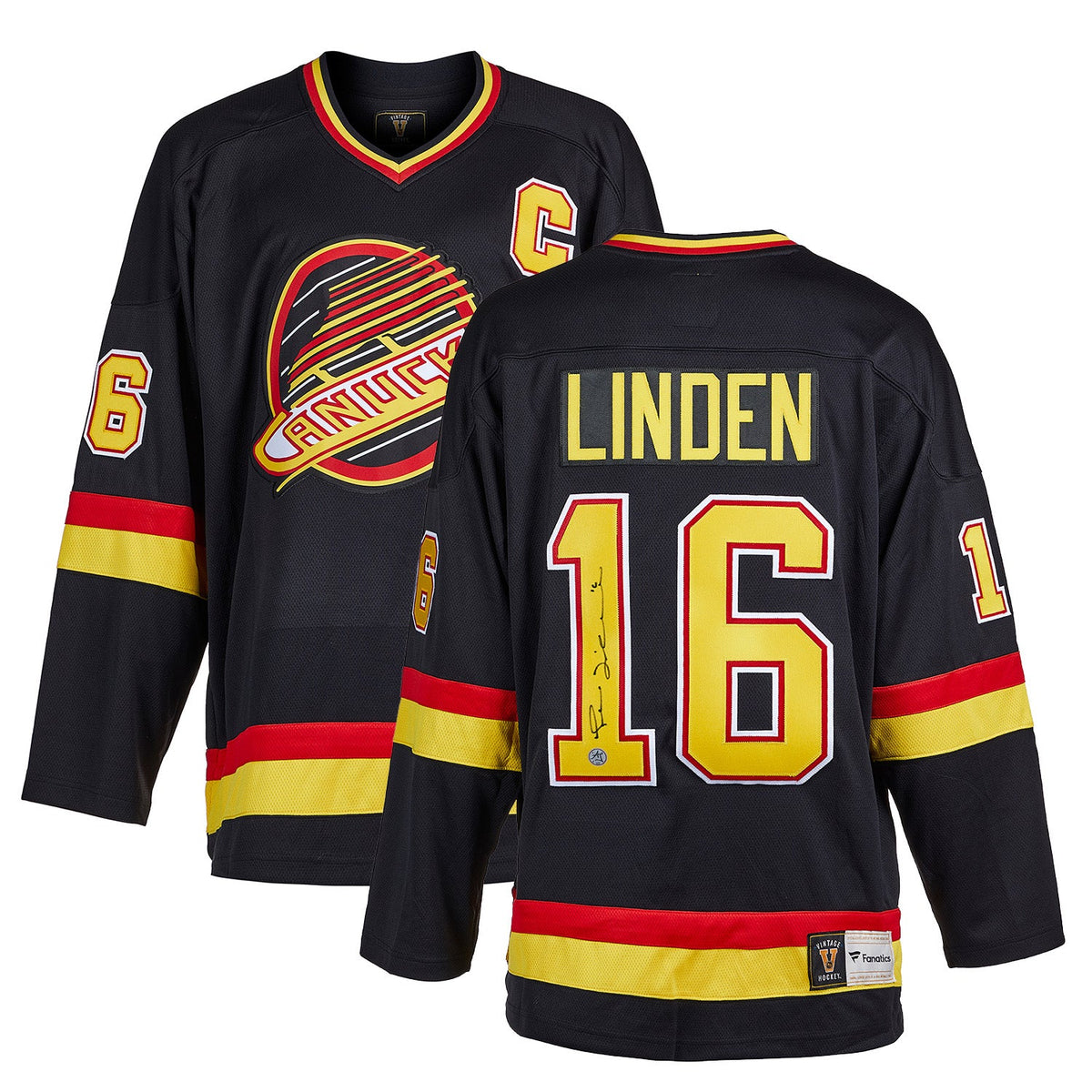 Trevor Linden Signed Vancouver Canucks Black Fanatics Throwback Jersey product image 3, provided for visual reference and