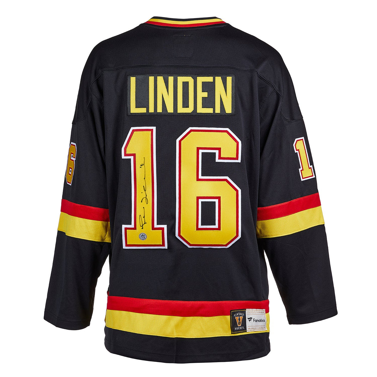 Trevor Linden Signed Vancouver Canucks Black Fanatics Throwback Jersey product image 1, provided for visual reference and