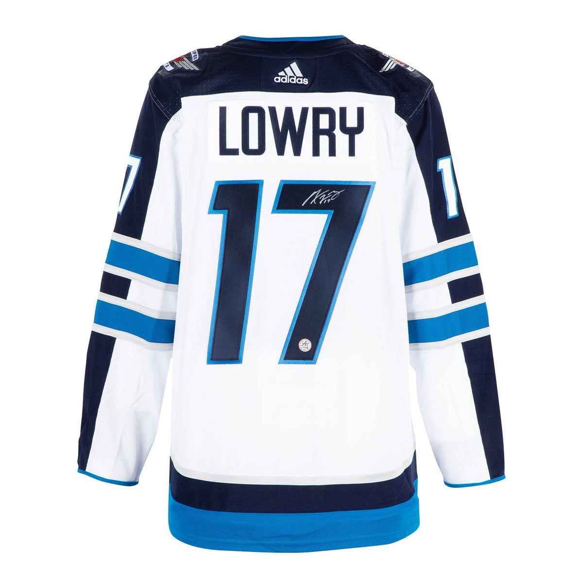 Adam Lowry Autographed Winnipeg Jets White adidas Jersey product image 1, provided for visual reference and product detail