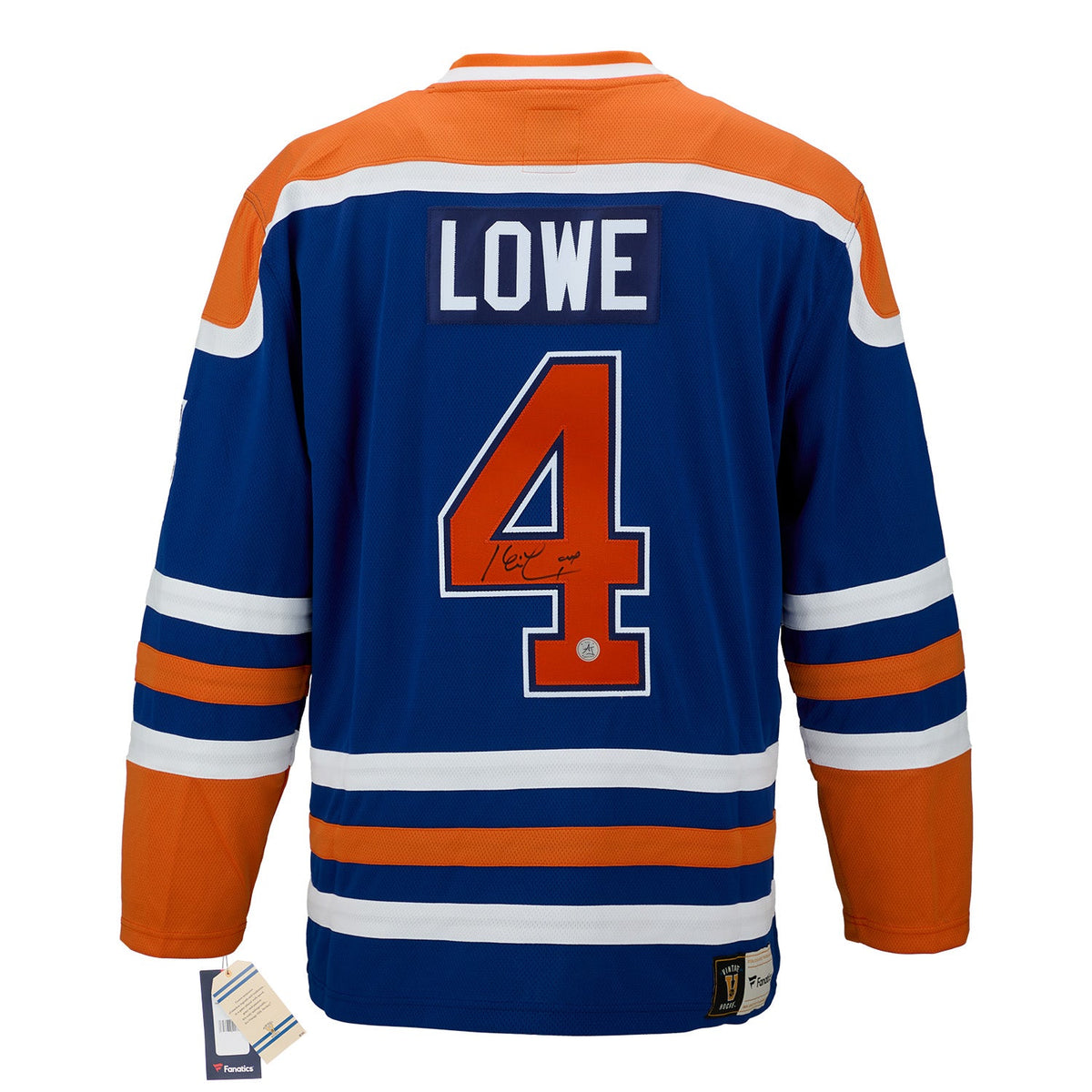Kevin Lowe Autographed Edmonton Oilers Fanatics Throwback Jersey product image 1, provided for visual reference and product