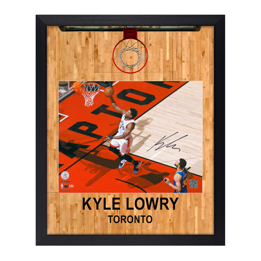 Kyle Lowry Signed Toronto Raptors Aerial Hoop Graphic 18x22 Frame product image 1, provided for visual reference and product
