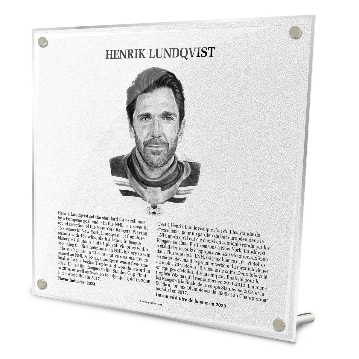 Henrik Lundqvist Replica Hockey Hall of Fame Plaque product image 1, provided for visual reference and product detail review
