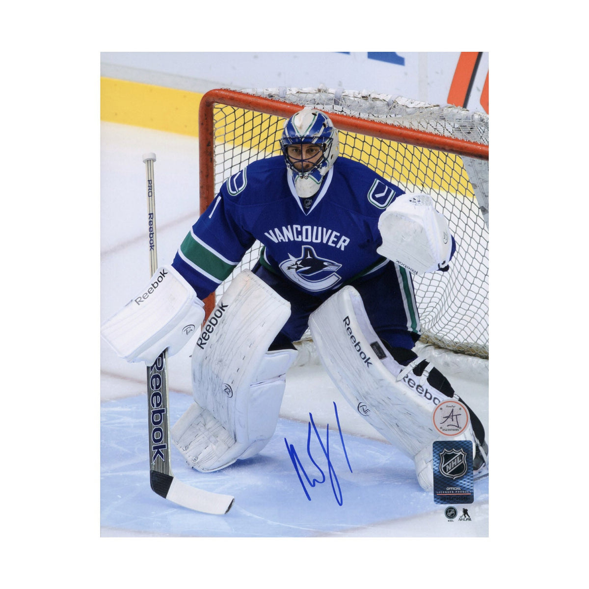 Roberto Luongo Autographed Vancouver Canucks Goalie 8x10 Photo product image 1, provided for visual reference and product
