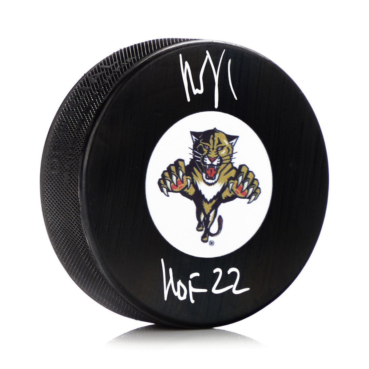 Roberto Luongo Autographed Florida Panthers Retro Logo Puck with HOF Note product image 1, provided for visual reference and