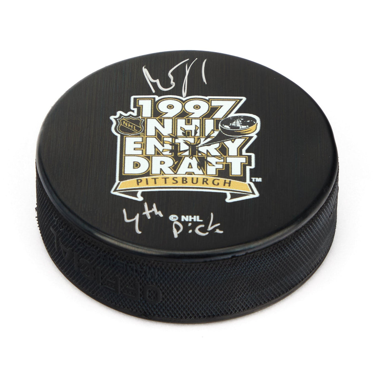 Roberto Luongo Signed 1997 NHL Entry Draft Puck with 4th Pick Note product image 1, provided for visual reference and
