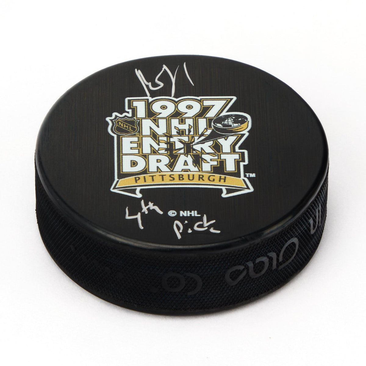 Roberto Luongo Signed 1997 NHL Entry Draft Puck with 4th Pick Note product image 1, provided for visual reference and