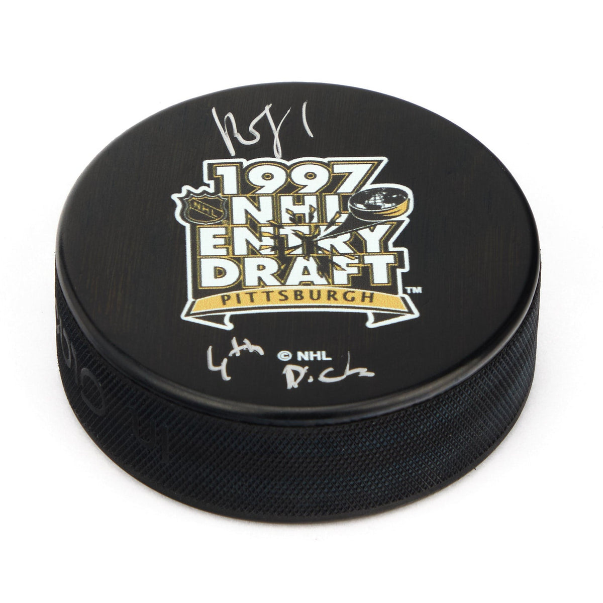 Roberto Luongo Signed 1997 NHL Entry Draft Puck with 4th Pick Note product image 1, provided for visual reference and