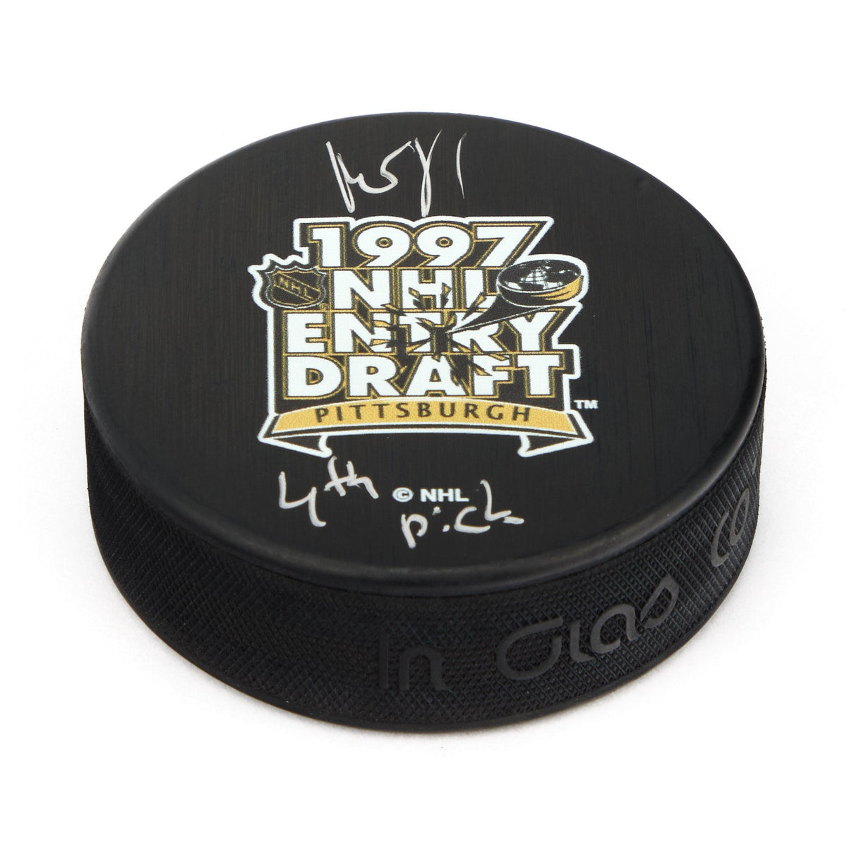 Roberto Luongo Signed 1997 NHL Entry Draft Puck with 4th Pick Note product image 1, provided for visual reference and