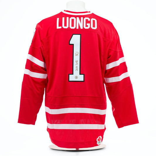Roberto Luongo Team Canada Signed & Inscribed 2010 Olympic Gold Nike Jersey product image 1, provided for visual reference