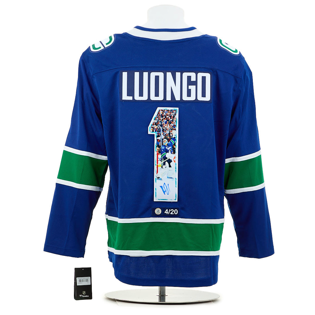 Roberto Luongo Signed Vancouver Canucks Cup Game 5 Victory Art Jersey #4/20 product image 1, provided for visual reference