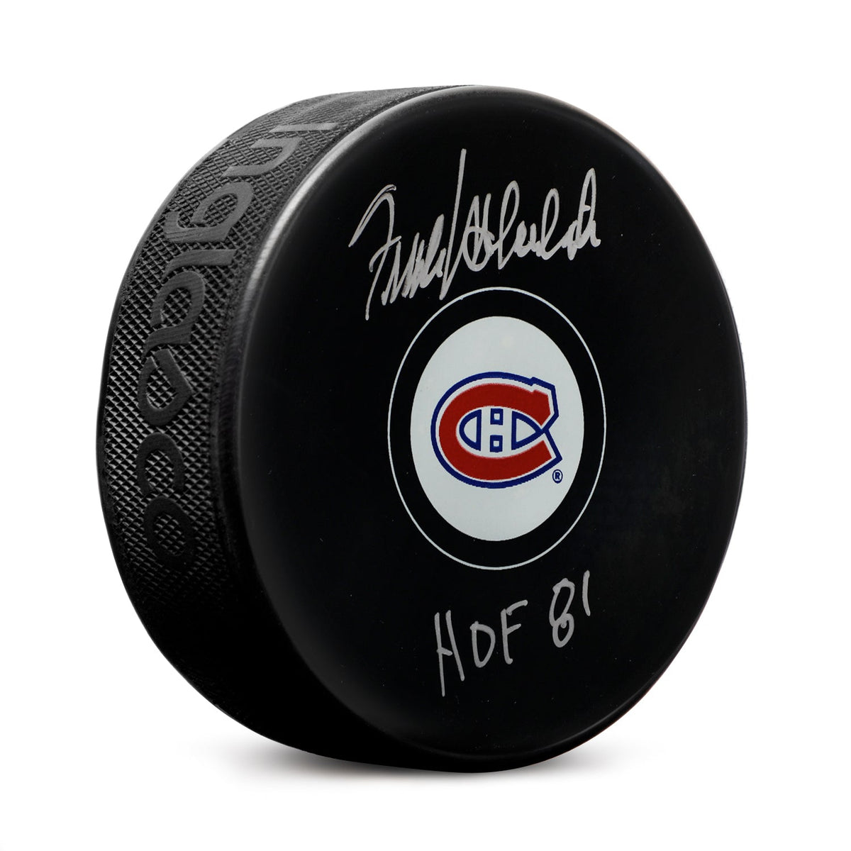 Frank Mahovlich Autographed Montreal Canadiens Hockey Puck with HOF Note product image 1, provided for visual reference and