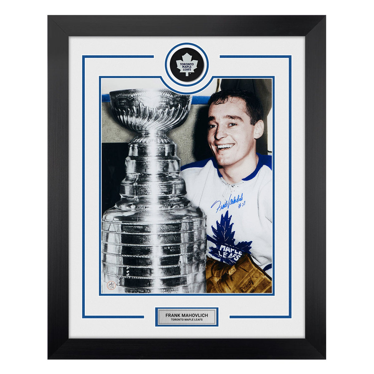 Frank Mahovlich Autographed Toronto Maple Leafs Puck Logo 26x32 Frame product image 1, provided for visual reference and