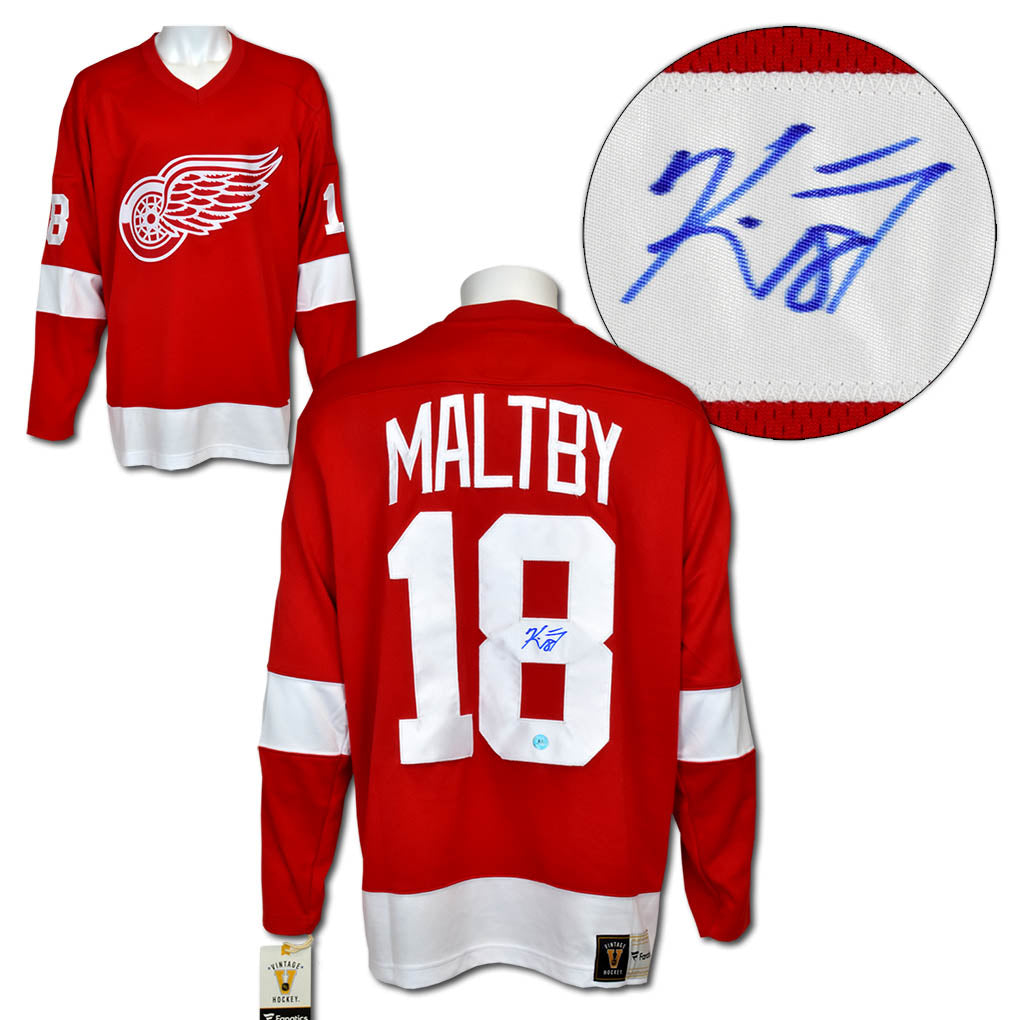 Kirk Maltby Signed Detroit Red Wings Throwback Breakaway Jersey product image 1, provided for visual reference and product
