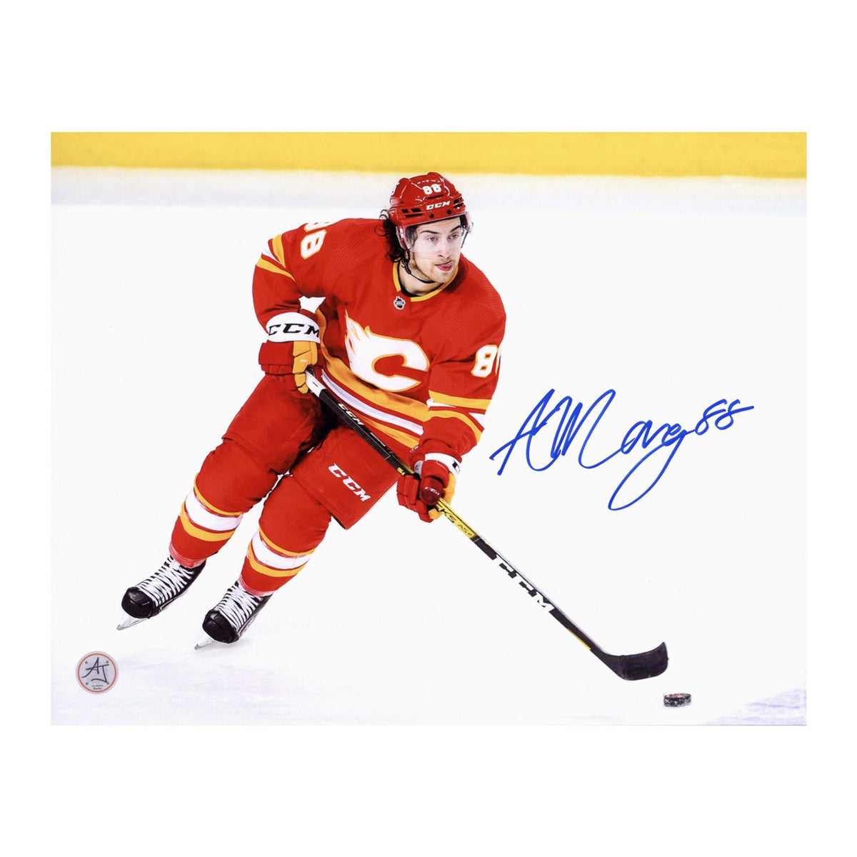 Andrew Mangiapane Signed Calgary Flames Puck Rush 11x14 Photo product image 1, provided for visual reference and product
