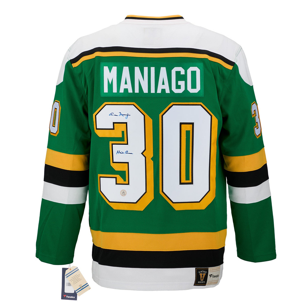 Cesare Maniago Signed Minnesota North Stars Fanatics Throwback Jersey product image 1, provided for visual reference and