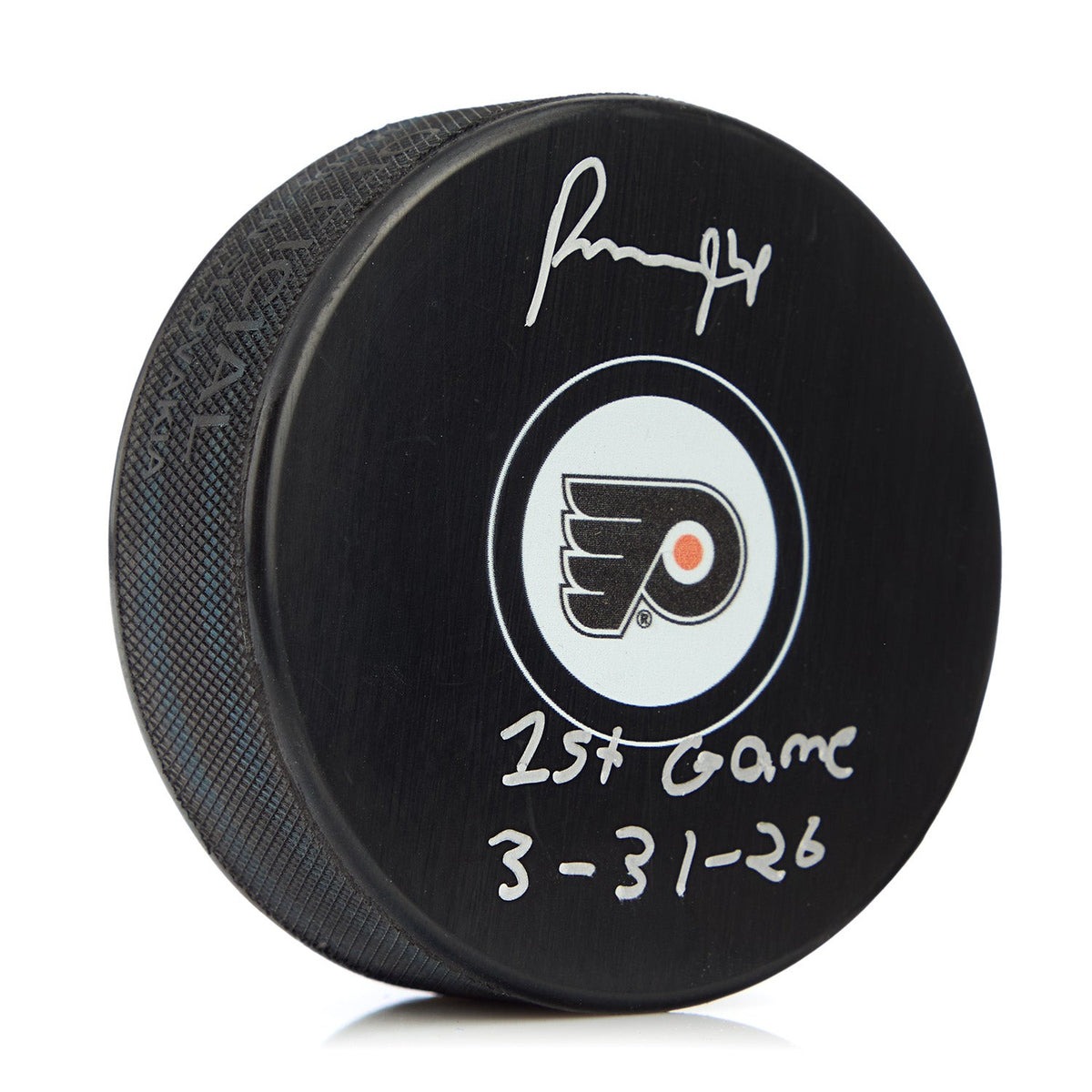 Porter Martone Philadelphia Flyers Signed & Dated 1st Game Puck product image 1, provided for visual reference and product