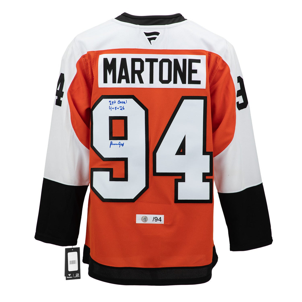 Porter Martone Philadelphia Flyers Signed & Dated 1st Goal Fanatics Jersey #/94 product image 1, provided for visual