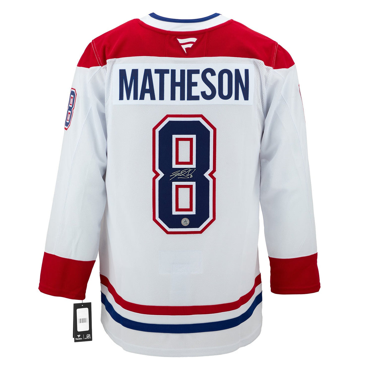 Mike Matheson Signed Montreal Canadiens White Fanatics Premium Jersey product image 1, provided for visual reference and