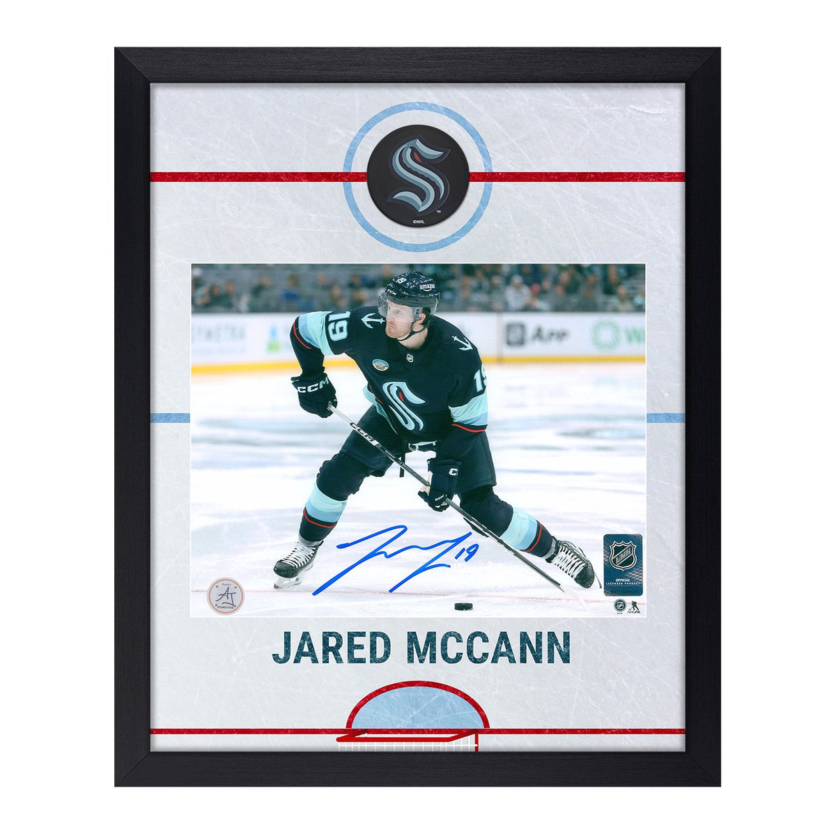 Jared McCann Autographed Seattle Kraken Graphic Rink 19x23 Frame product image 1, provided for visual reference and product