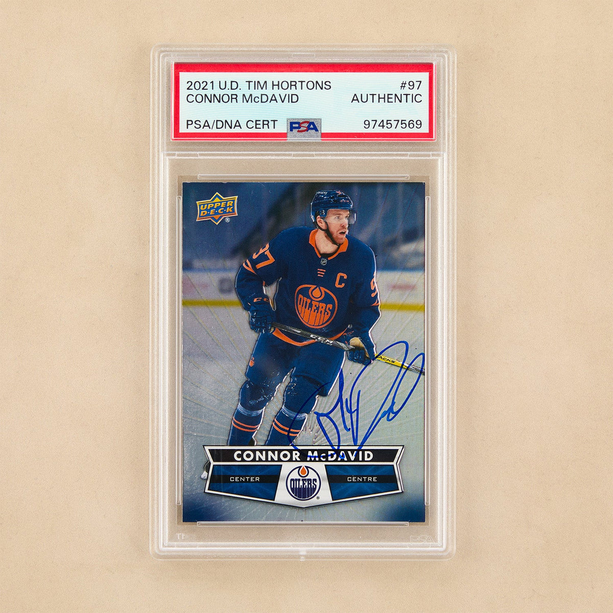 2021 Upper Deck Tim Hortons #97 Connor McDavid Signed Card PSA Auto Authentic product image 1, provided for visual reference
