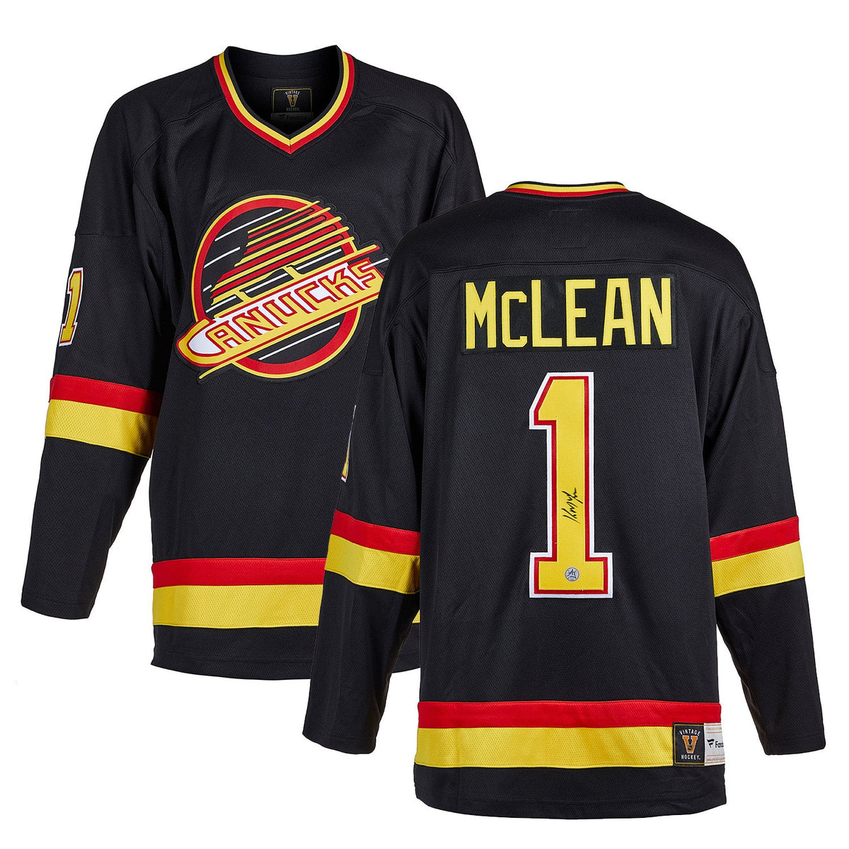 Kirk McLean Signed Vancouver Canucks Black Fanatics Throwback Jersey product image 3, provided for visual reference and