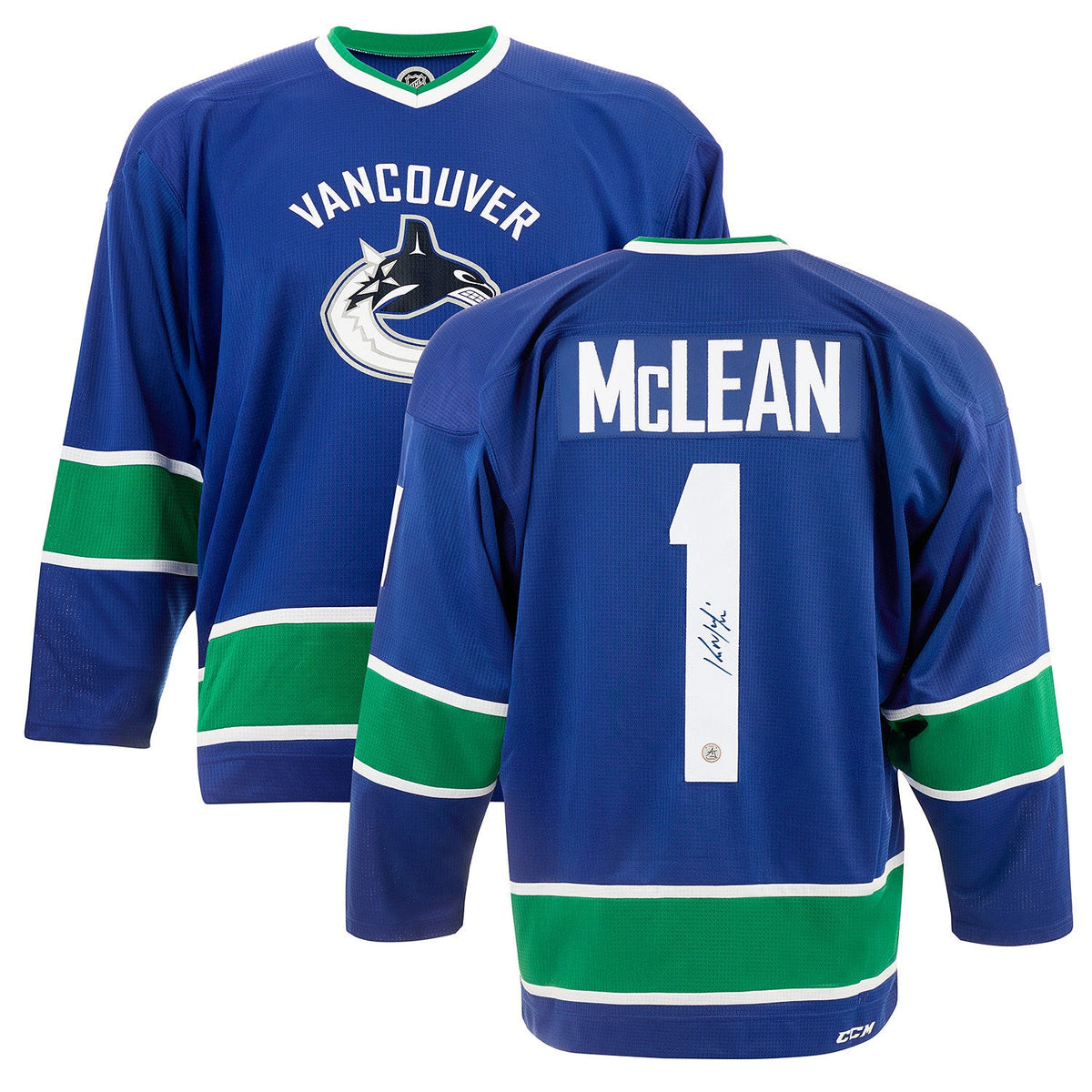 Kirk McLean Signed Vancouver Canucks Replica CCM Mass Jersey product image 3, provided for visual reference and product