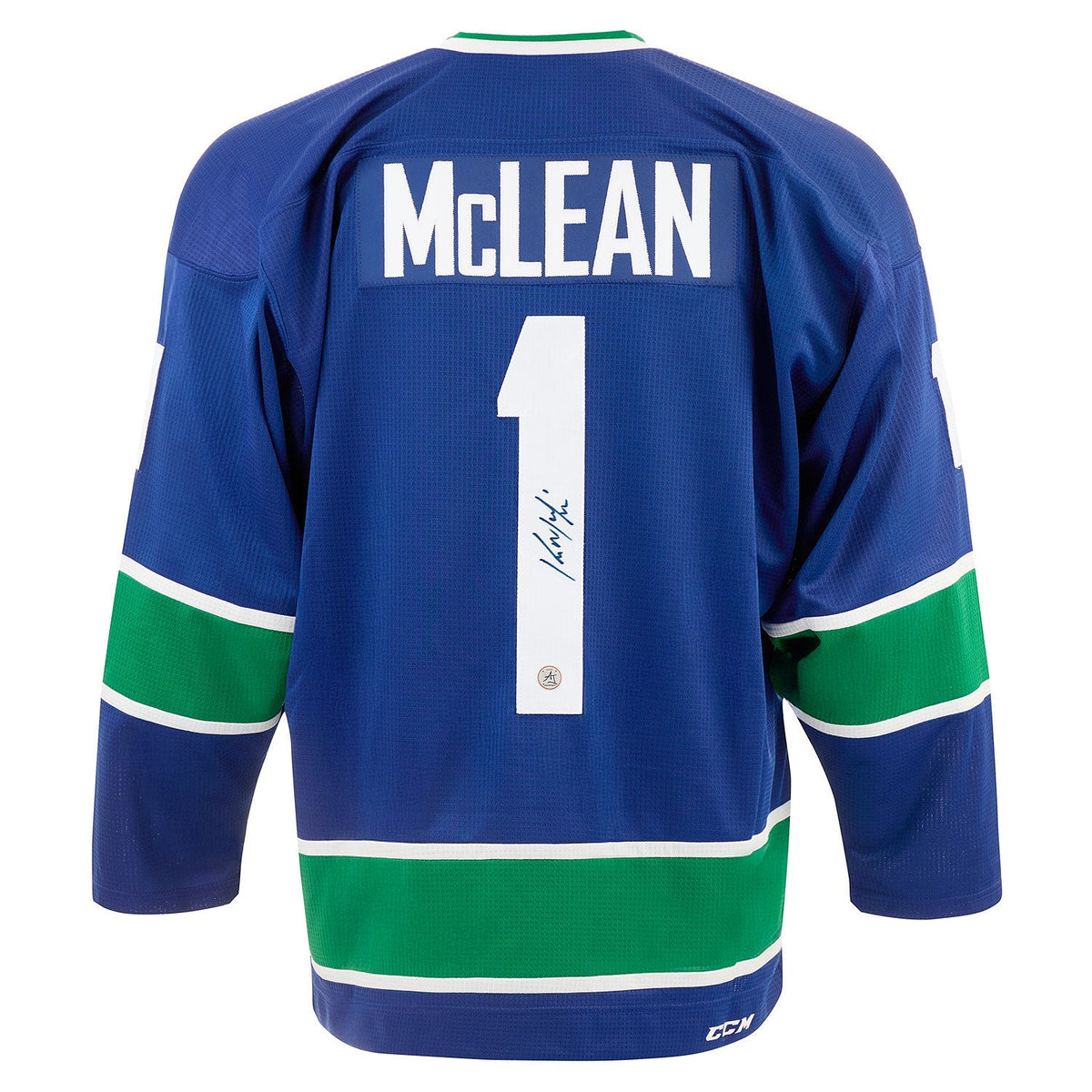 Kirk McLean Signed Vancouver Canucks Replica CCM Mass Jersey product image 1, provided for visual reference and product