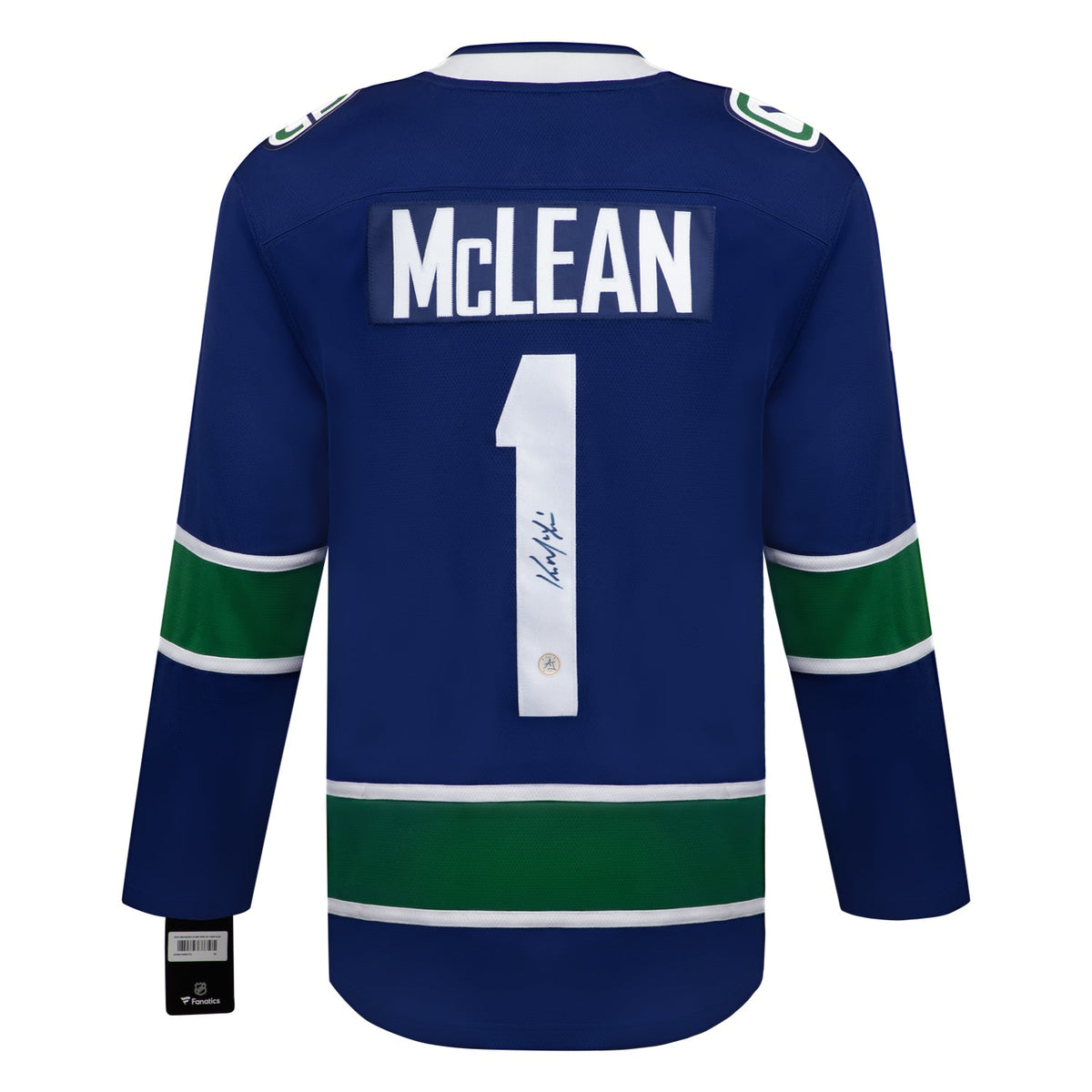 Kirk McLean Autographed Vancouver Canucks Blue Fanatics Breakaway Jersey product image 1, provided for visual reference and