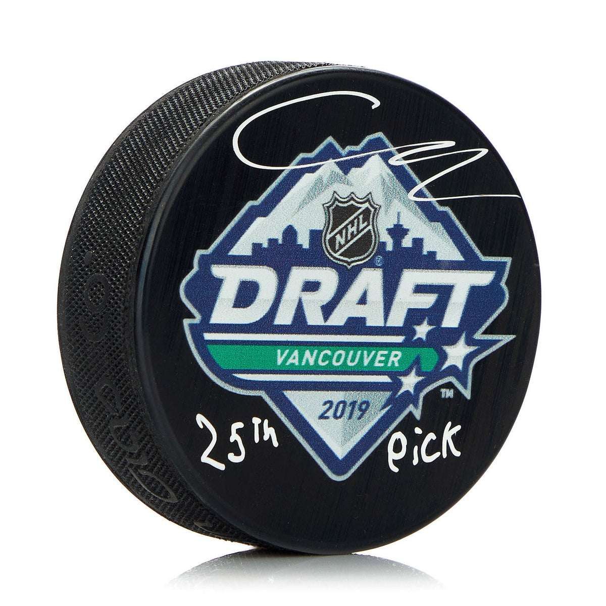 Connor McMichael Signed 2019 NHL Entry Draft Puck with 25th Pick Note product image 1, provided for visual reference and