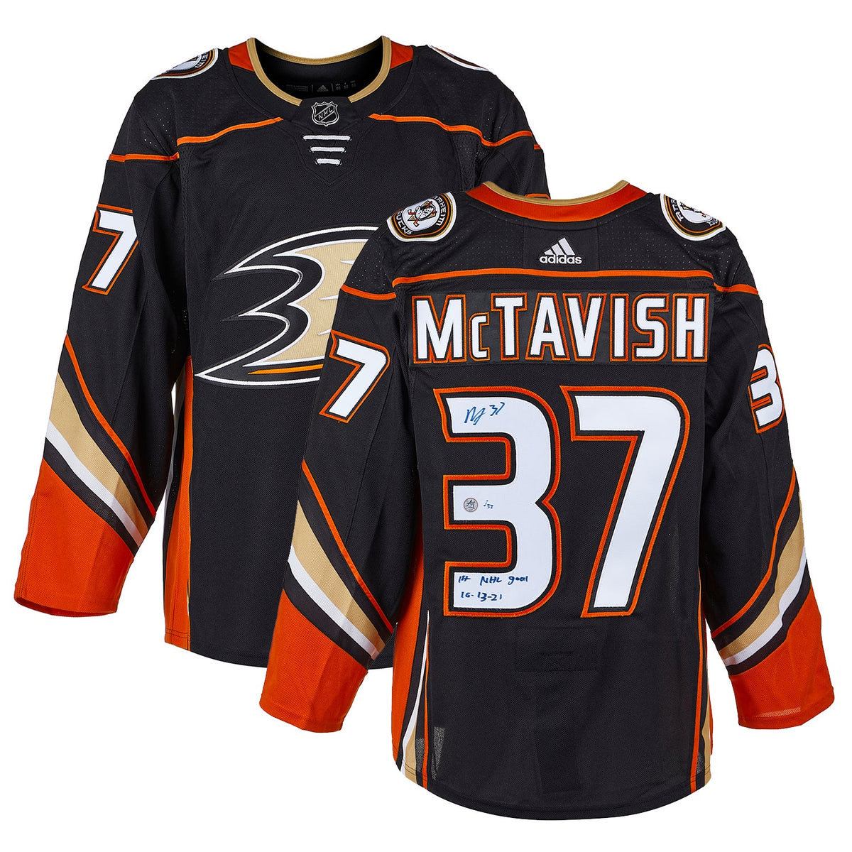 Mason McTavish Anaheim Ducks Signed & Dated 1st Goal adidas Jersey #/37 product image 3, provided for visual reference and