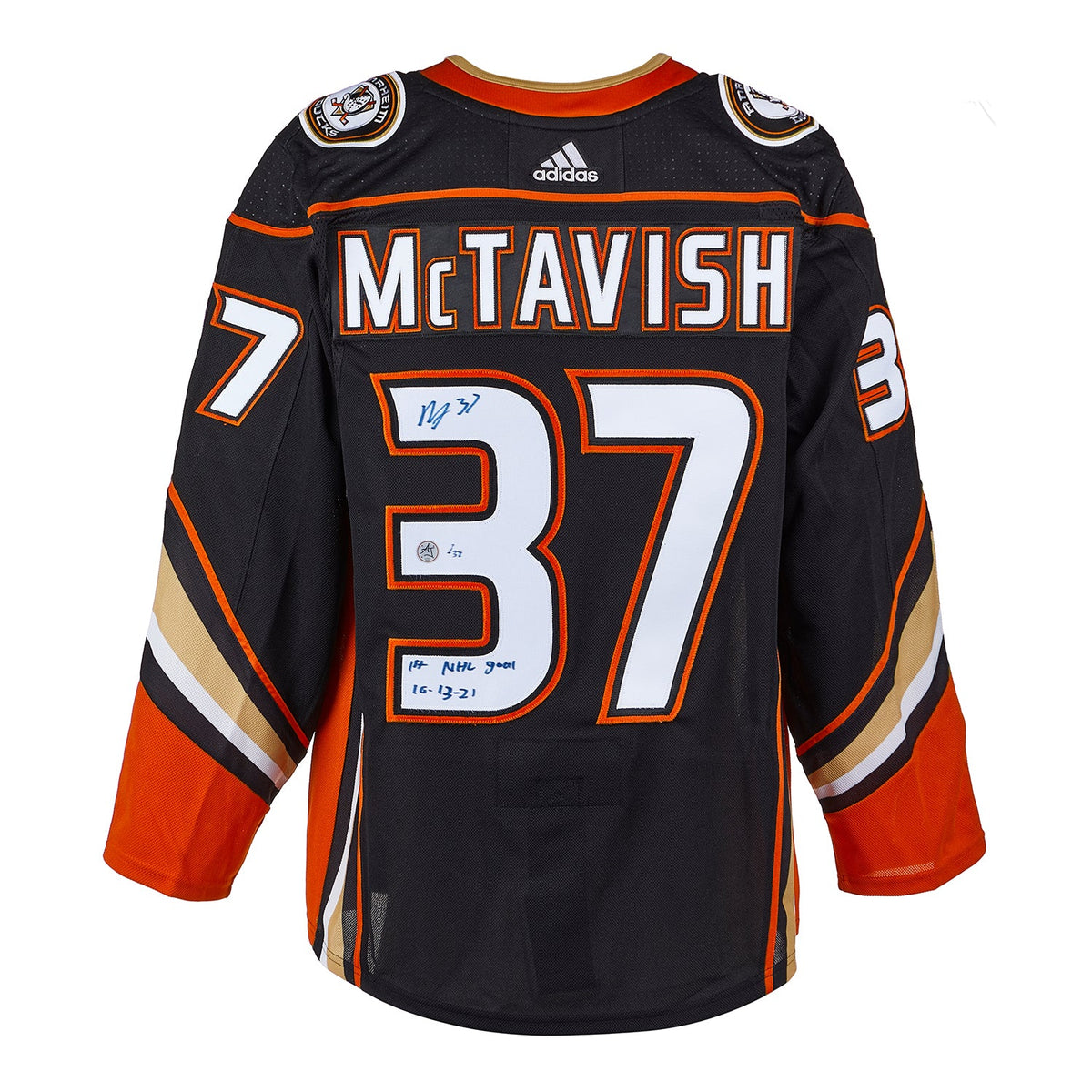 Mason McTavish Anaheim Ducks Signed & Dated 1st Goal adidas Jersey #/37 product image 1, provided for visual reference and