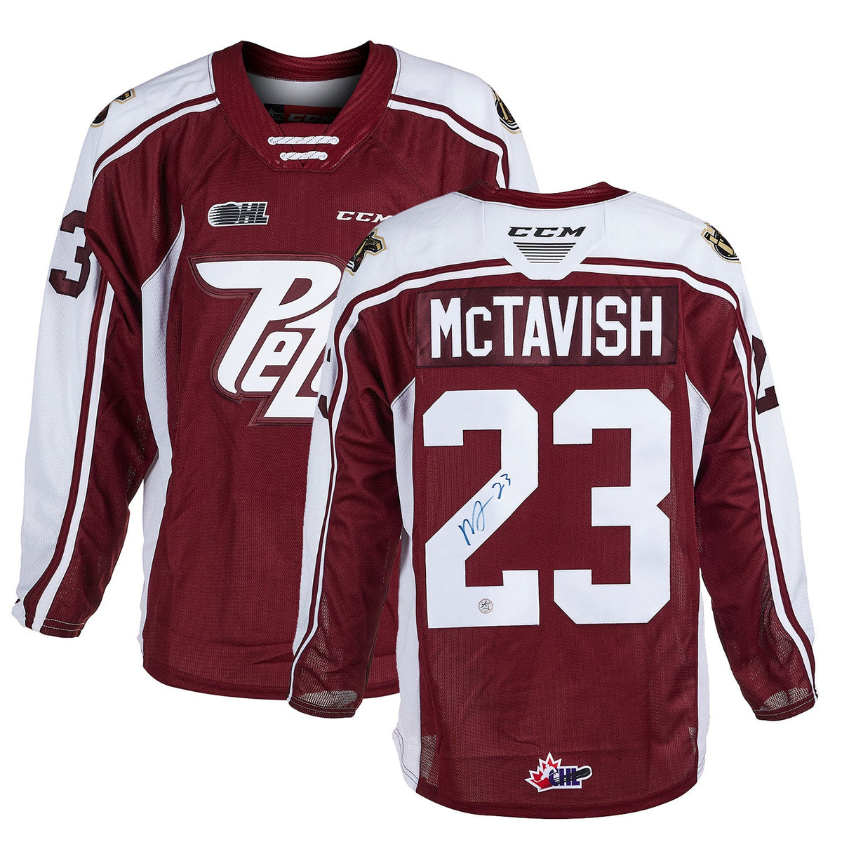 Mason McTavish Autographed Peterborough Petes CHL CCM Jersey product image 3, provided for visual reference and product