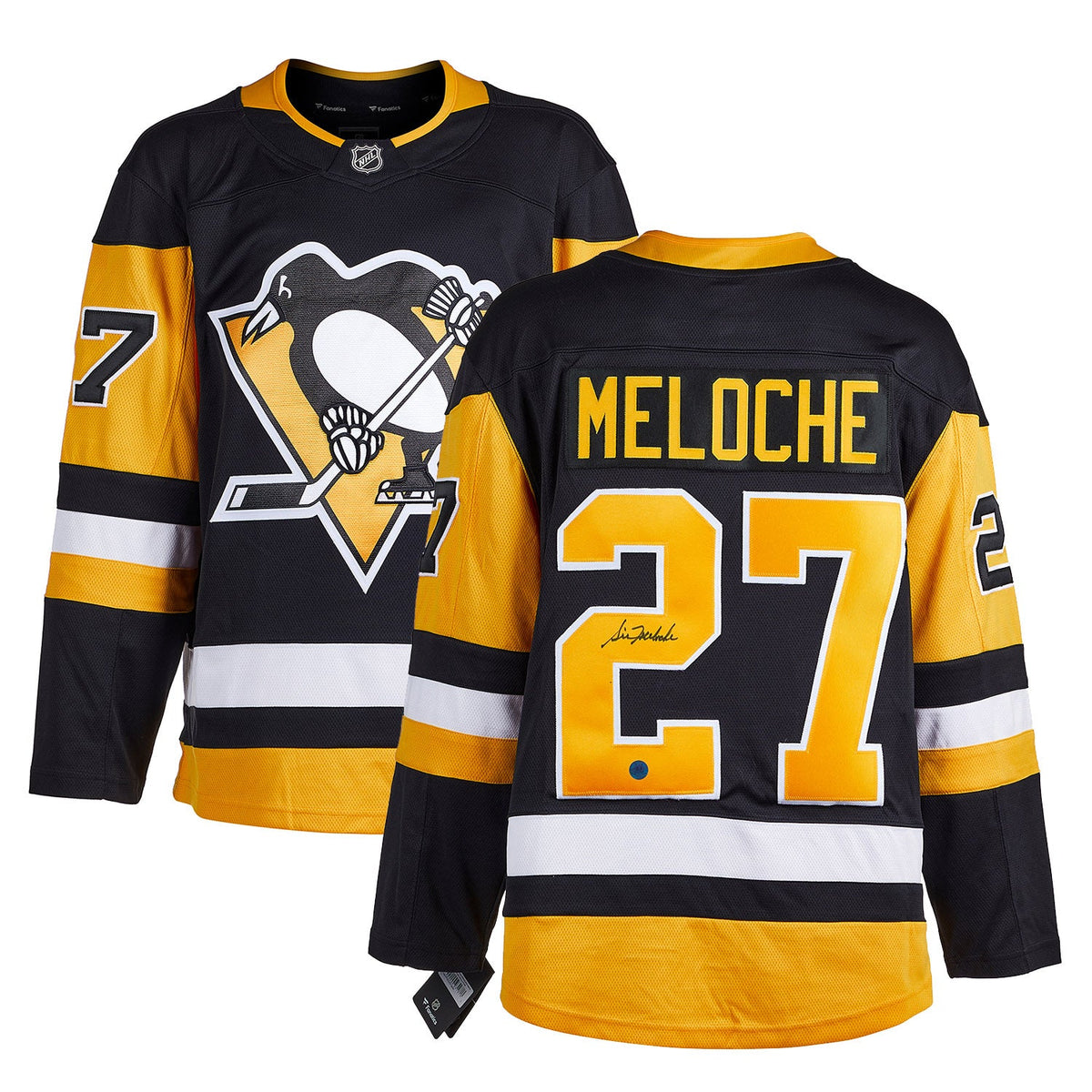 Gilles Meloche Autographed Pittsburgh Penguins Fanatics Breakaway Jersey product image 3, provided for visual reference and