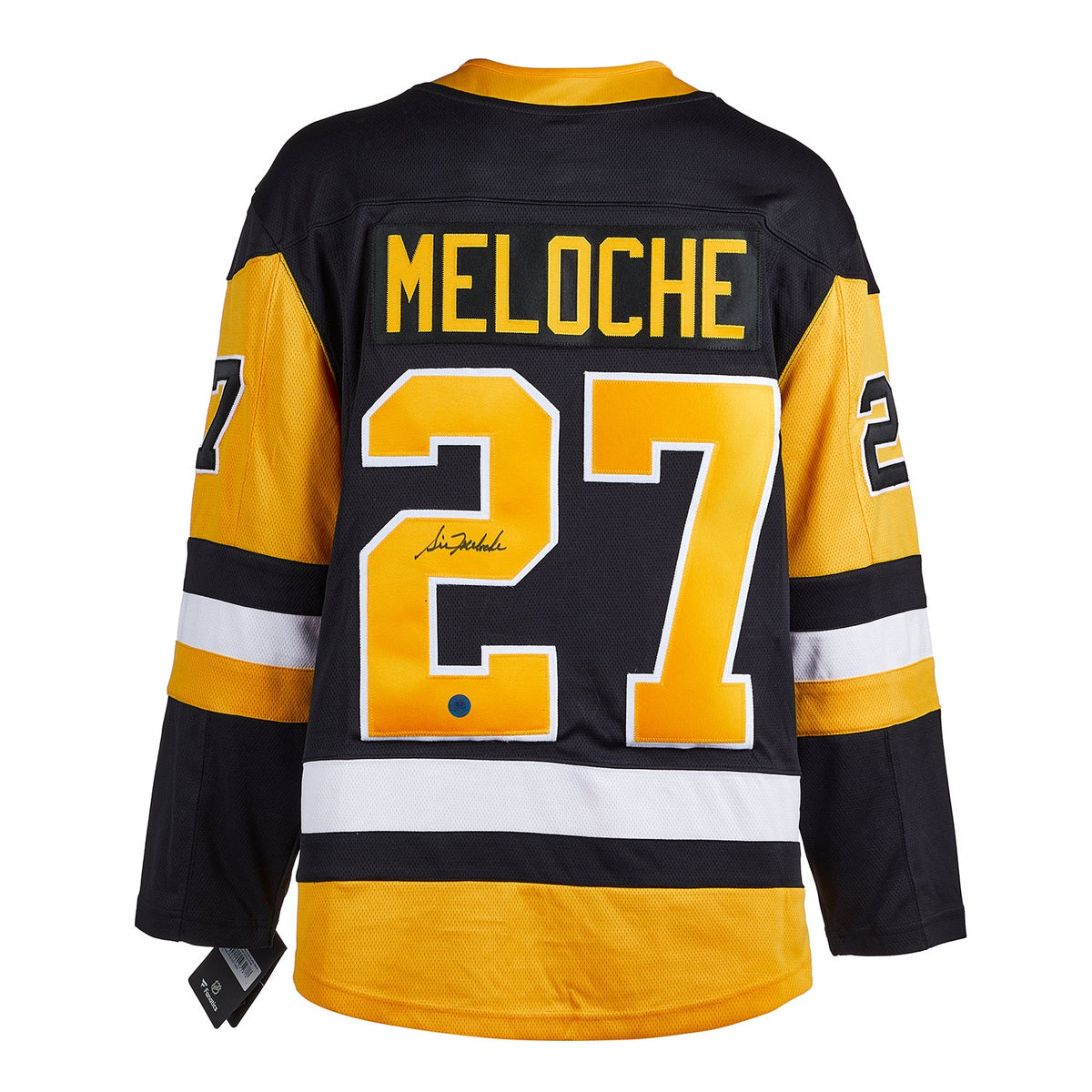 Gilles Meloche Autographed Pittsburgh Penguins Fanatics Breakaway Jersey product image 1, provided for visual reference and
