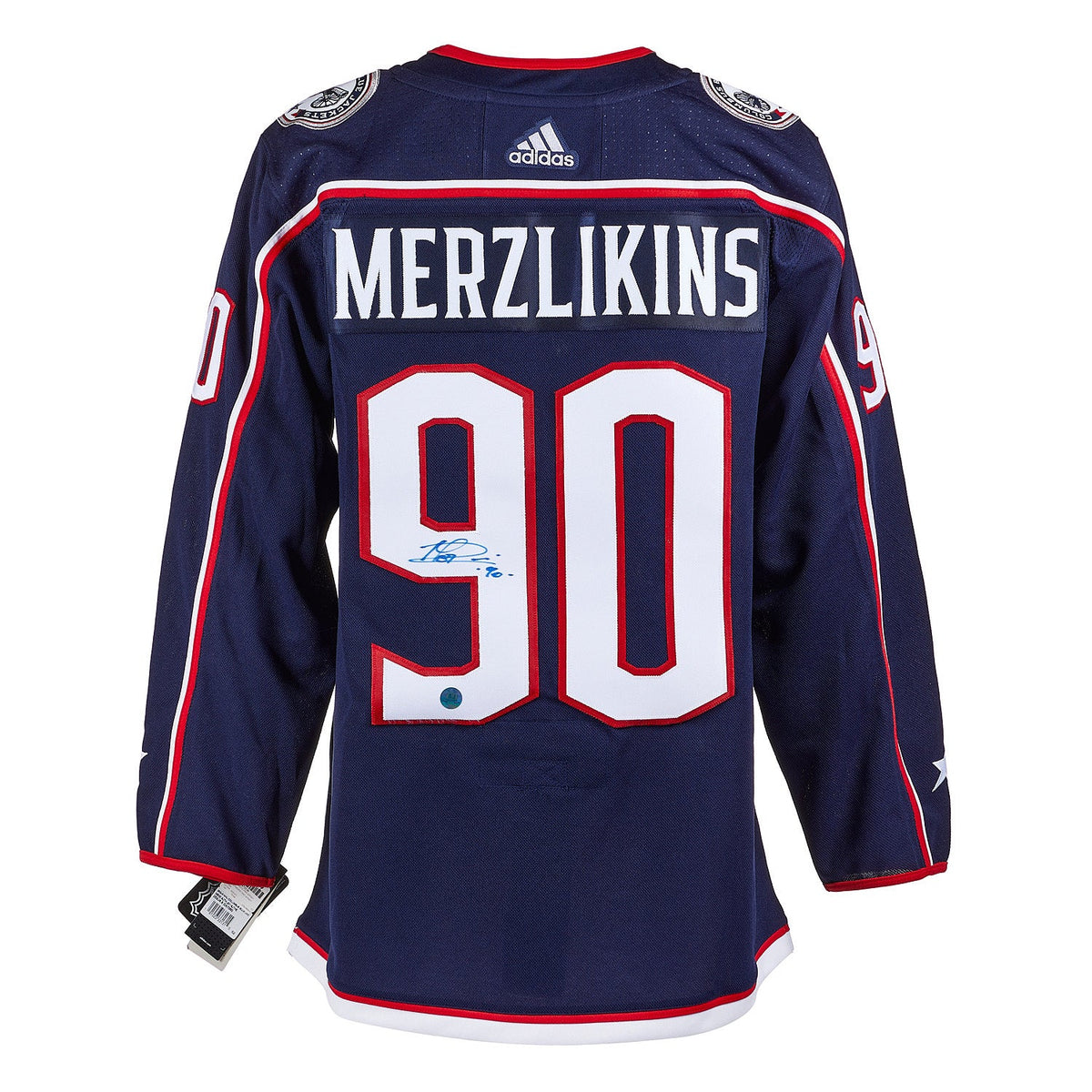 Elvis Merzlikins Autographed Columbus Blue Jackets adidas Jersey product image 1, provided for visual reference and product