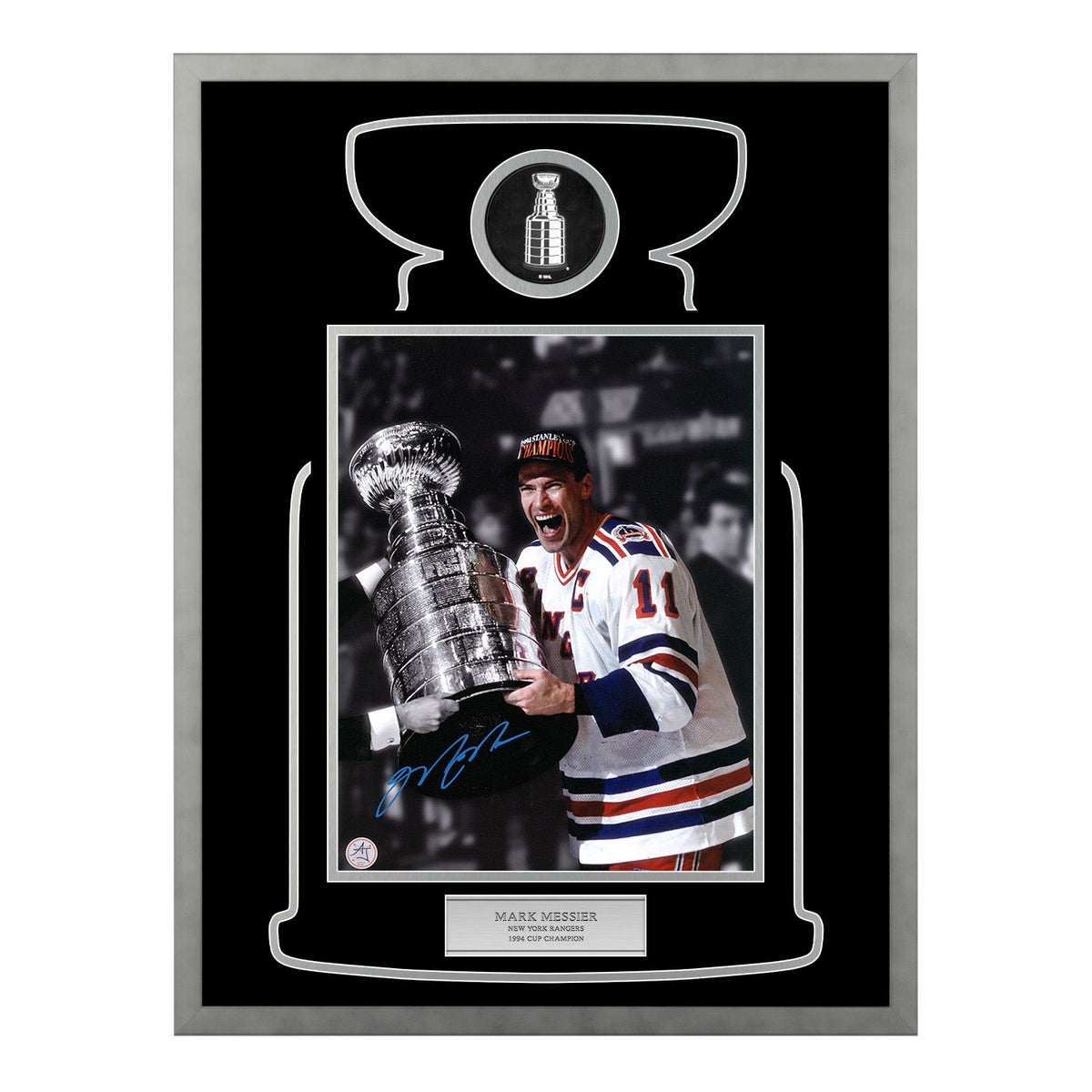 Mark Messier Autographed New York Rangers Cup Champion 23x27 Frame product image 1, provided for visual reference and
