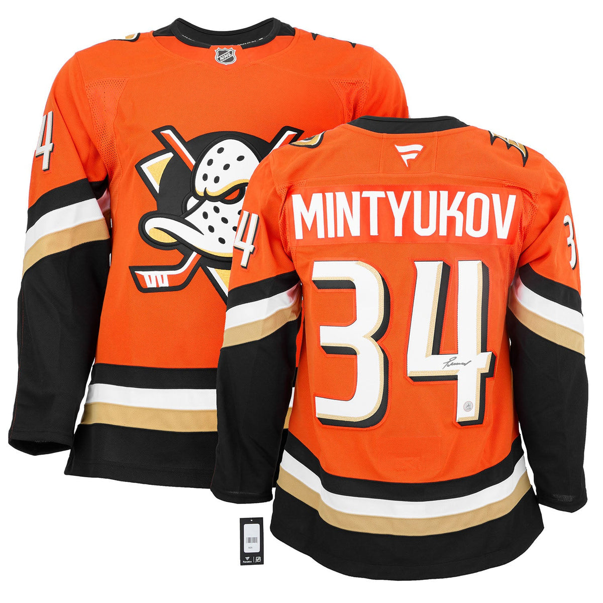 Pavel Mintyukov Signed Anaheim Ducks Orange Fanatics Premium Jersey product image 3, provided for visual reference and