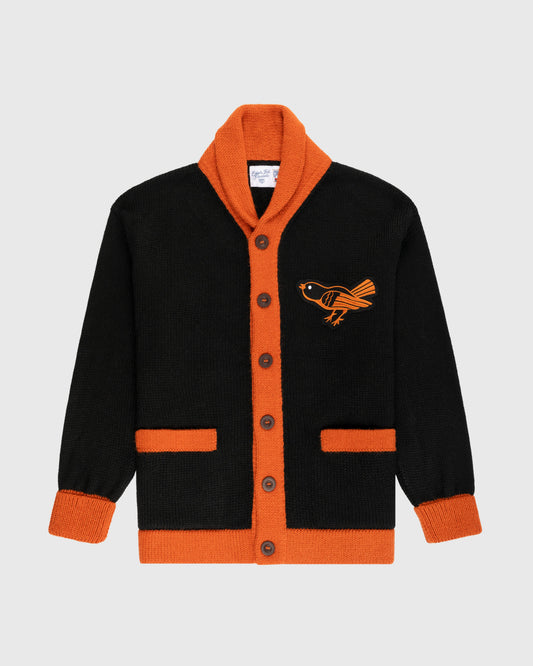 Baltimore Orioles 1964-65 Wool Shawl Collar Sweater product image 1, provided for visual reference and product detail review