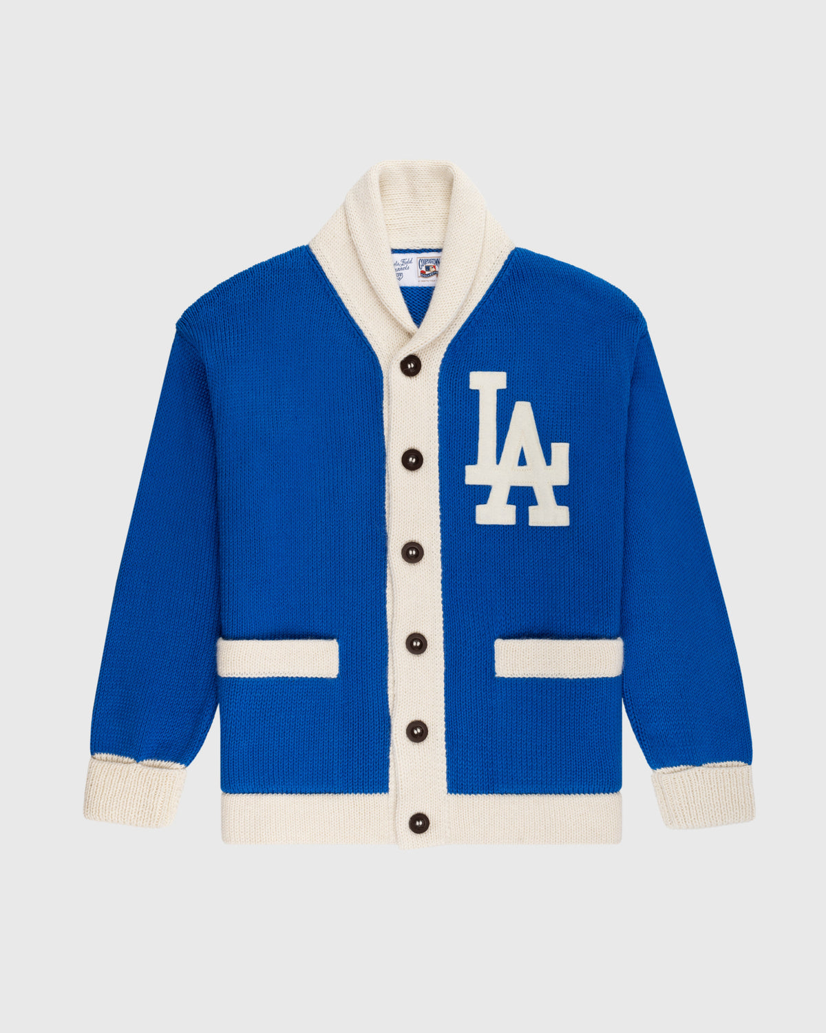 LA Dodgers 1958 Wool Shawl Collar Sweater product image 1, provided for visual reference and product detail review