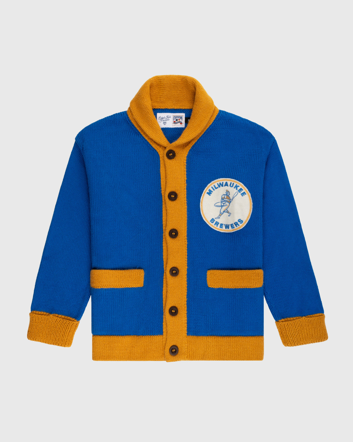 Milwaukee Brewers 1970-1977 Wool Shawl Collar Sweater product image 1, provided for visual reference and product detail