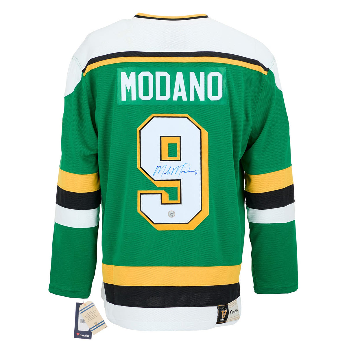 Mike Modano Signed Minnesota North Stars Throwback Breakaway Jersey product image 1, provided for visual reference and